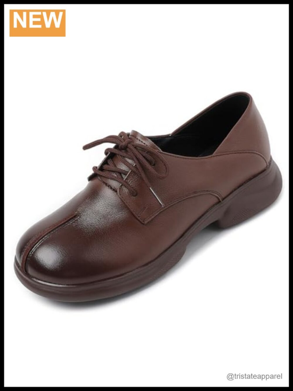 Vintage Leather Platform Oxfords Lace-Up Round Toe Non-Slip Walking Shoes
